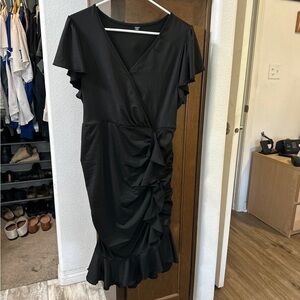 SHEIN Black Midi Dress with Ruffle Detail